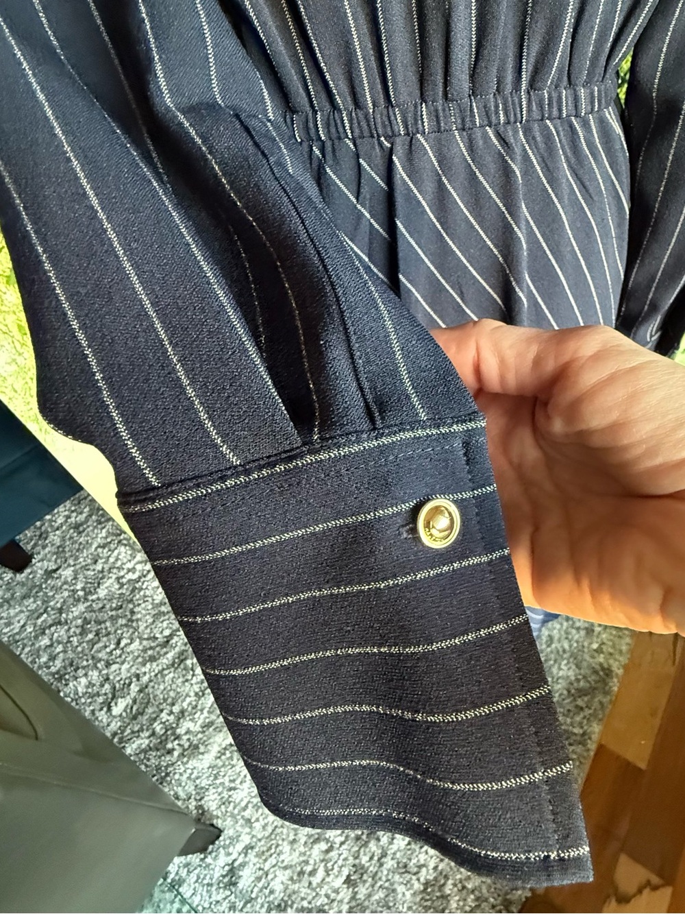 Halston Navy Pinstripe Twist Front Shirt Dress Career Office Midi Size 6 - Picture 4 of 14